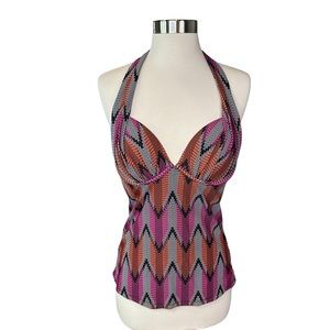 Harper Swim Tankini Womens Bathing Suit Padded Push Up Wired Halter 8/10 Medium